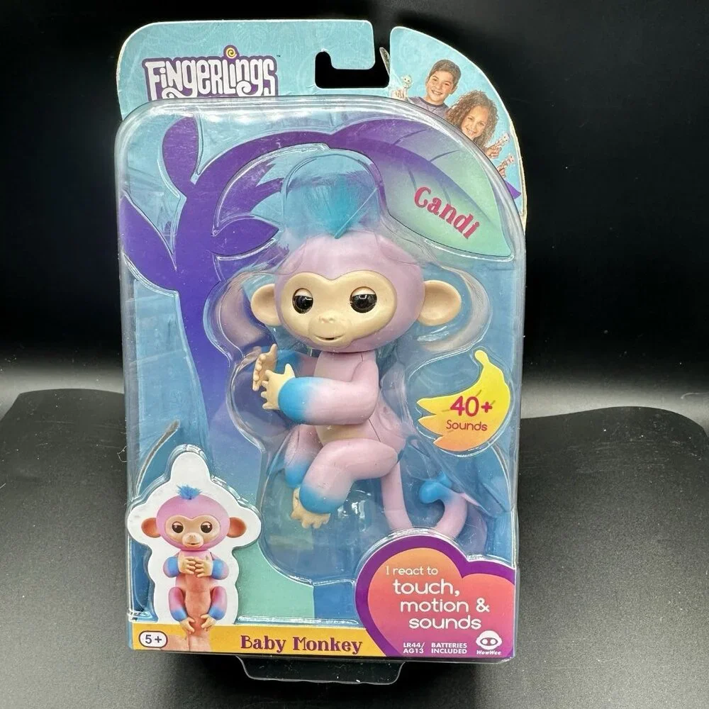 WowWee Fingerlings Baby Monkey Interactive Pet Candi Pink & Blue 40+ Sounds